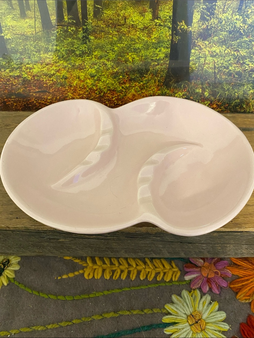 Pink Ceramic Double ashtray.  No cracks.
